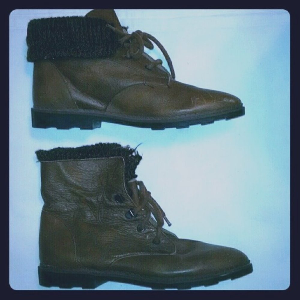 Vintage Brown leather collar sweater boots shoes